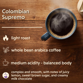 Coffee Bean Direct Colombian Supremo bag back reveals origin and roast details