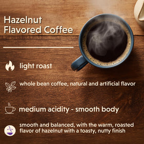 Coffee Bean Direct hazelnut beans ready for grinding to reveal light-roast nuance.