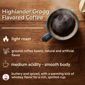 Highlander Grogg ground coffee prepared for pour-over, rich aroma.