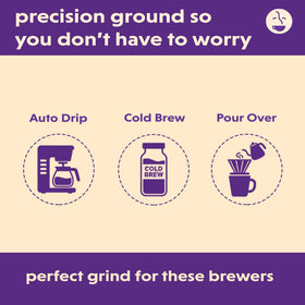Measuring scoop with ground coffee indicating easy portion control.