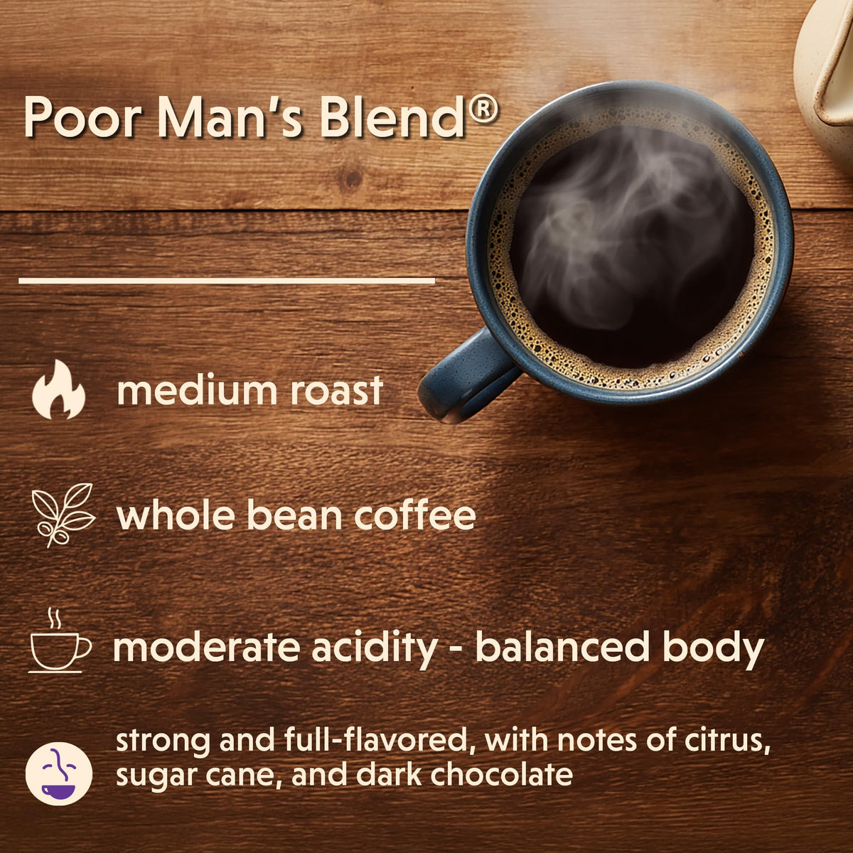 Coffee Bean Direct Poor Man's Blend aroma closeup evokes rich fragrance for a flavorful morning