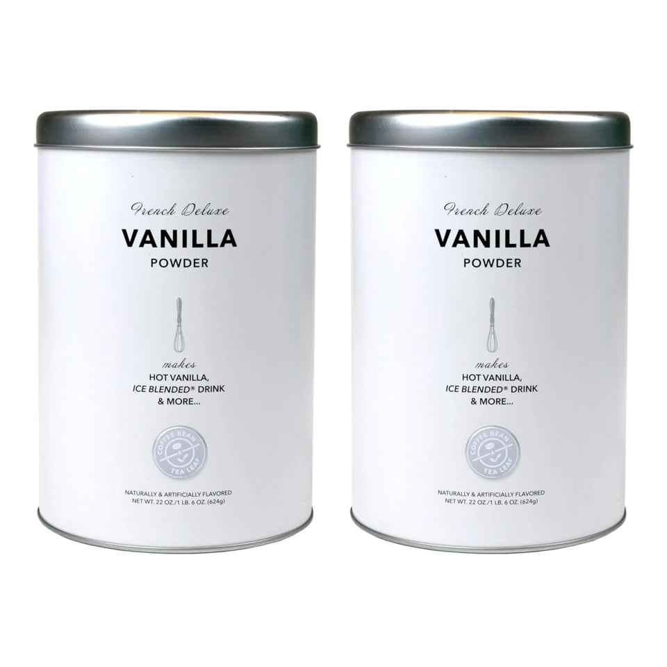 The Coffee Bean & Tea Leaf vanilla creamer tin enhances beverages with creamy vanilla aroma