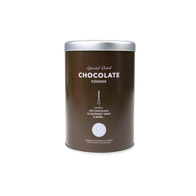 Coffee Bean & Tea Leaf Dutch Chocolate Creamer tin close-up showcasing rich cocoa flavor for coffee