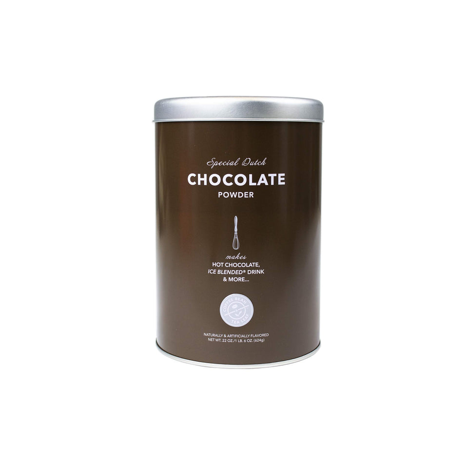 Coffee Bean & Tea Leaf Dutch Chocolate Creamer tin close-up showcasing rich cocoa flavor for coffee