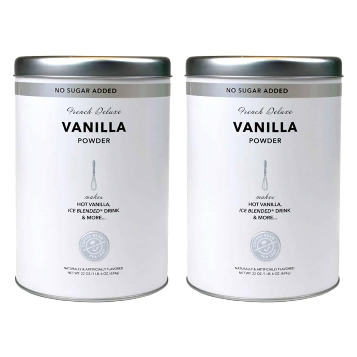 Coffee Bean & Tea Leaf Vanilla Creamer 22oz tin poured into coffee for creamy vanilla