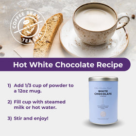 Coffee Bean & Tea Leaf creamer in cup enhances latte texture with white chocolate richness.