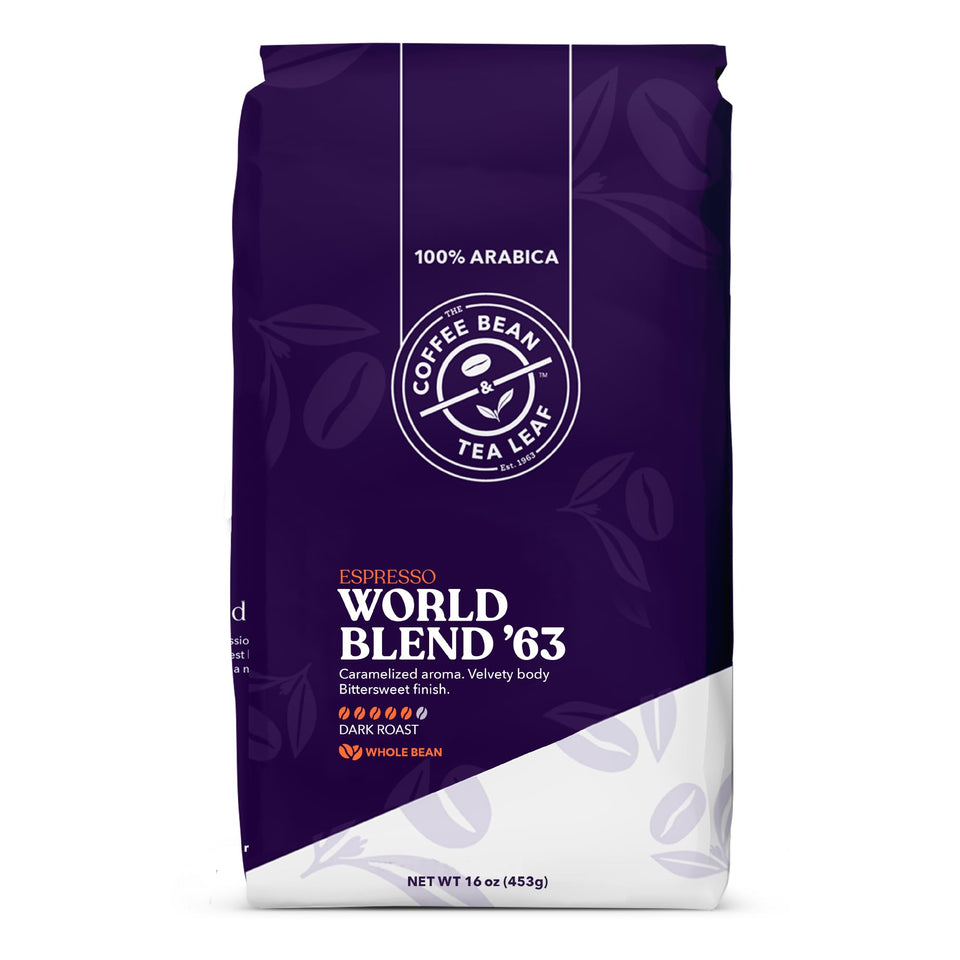 The Coffee Bean & Tea Leaf World Blend 63 whole bean coffee, balanced aroma for everyday mornings.