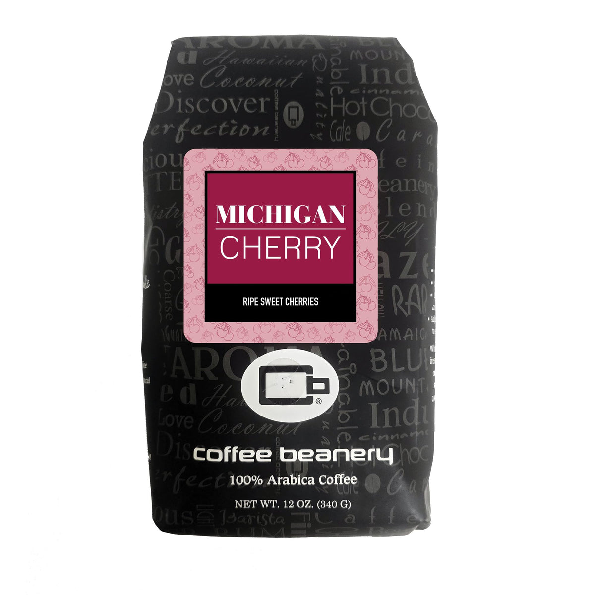 Coffee Beanery Michigan Cherry coffee bag front with rich aroma and premium flavor
