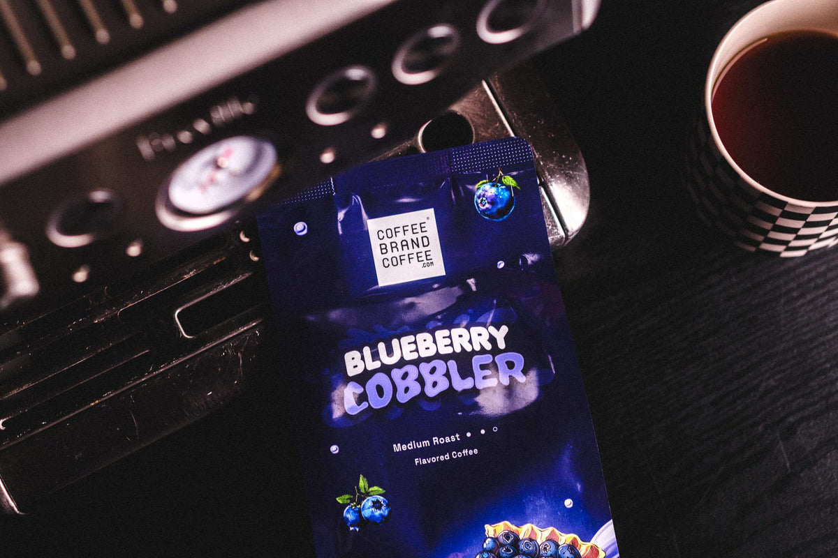Coffee Brand Coffee Blueberry Cobbler steaming cup ready for a comforting sip