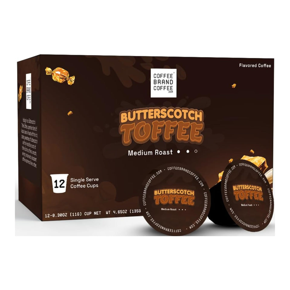 Coffee Brand Coffee Kcups butterscotch toffee pods deliver a smooth, flavorful morning.