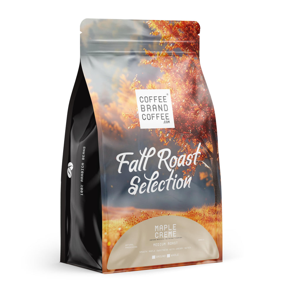 Coffee Brand Coffee Maple Cream flavored ground coffee bag showcasing a cozy, maple-kissed morning ritual