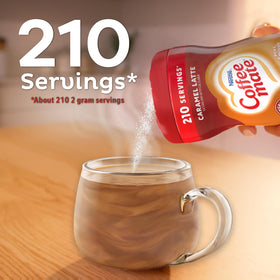 Cholesterol-free, non-dairy Coffee Mate Cafe Collection Caramel Macchiato in use.