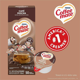 Coffee mate Café Mocha cream integrates smoothly into hot or cold coffee