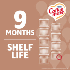 Coffee Mate Café Mocha singles label highlighting non-dairy and lactose-free benefits
