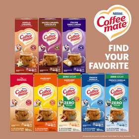 Coffee Mate Café Mocha singles shelf-stable at room temperature