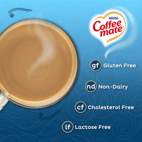 Coffee Mate Caramel Latte bottle pour; caramel sweetness to brighten afternoon coffee.