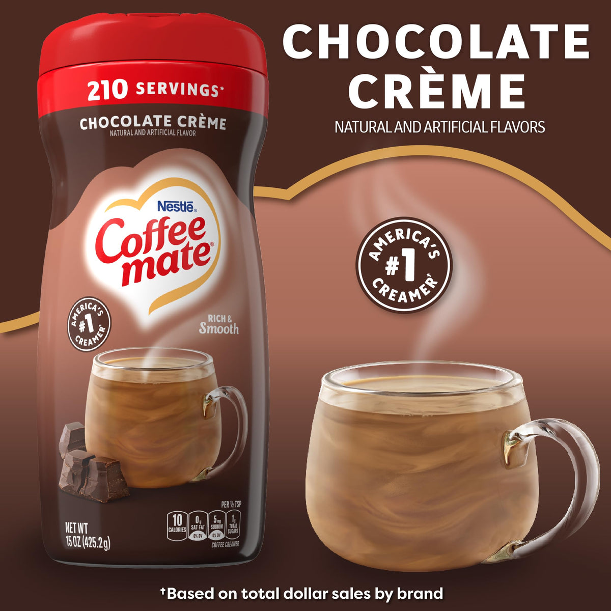 Close-up of Coffee Mate chocolate creamer powder with velvety texture