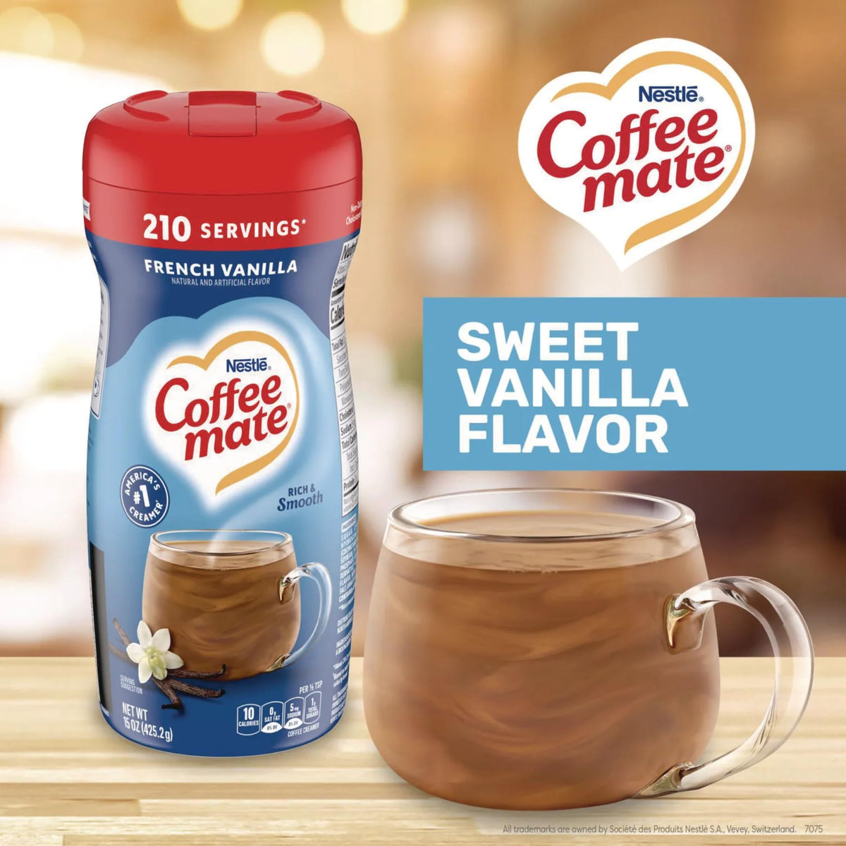 Creamy coffee with Coffee Mate after adding creamer, smooth texture