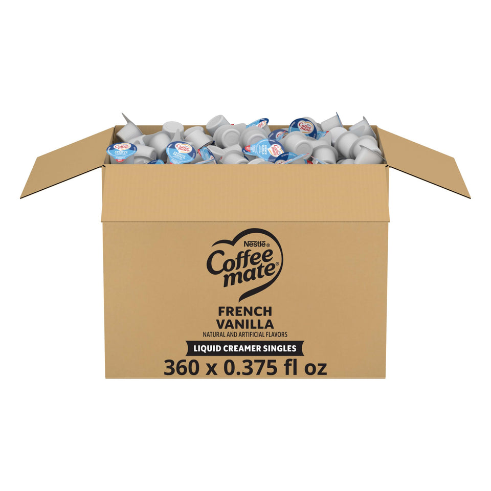 Coffee Mate French Vanilla creamer singles in a 360-pack for convenient office use