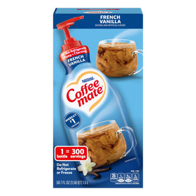 Coffee Mate French Vanilla pump bottle delivers rich, lactose-free flavor to coffee.