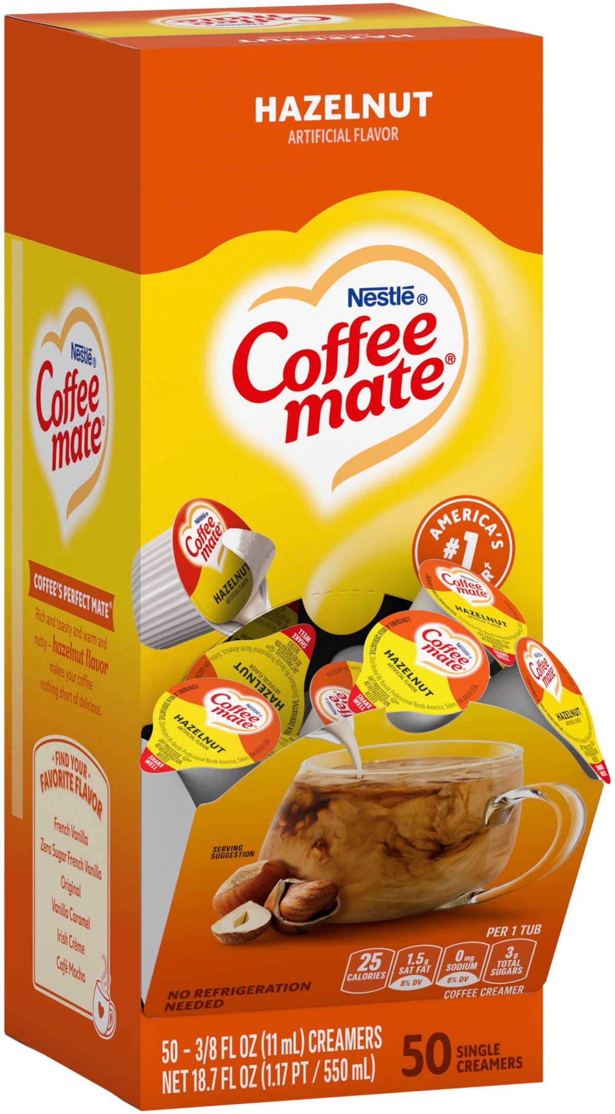 Coffee Mate hazelnut creamer pours smoothly into coffee.