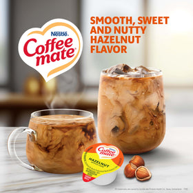 Open Coffee Mate Hazelnut creamer single package ready to pour
