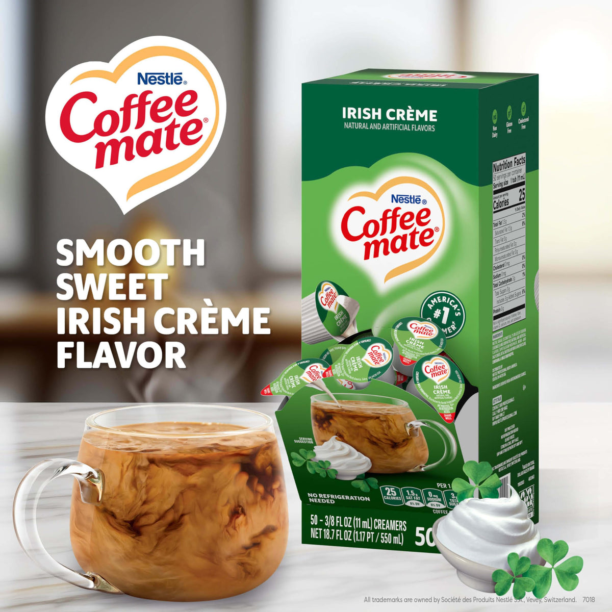 Boxed Coffee mate singles sit on a counter for convenient self-serve use.