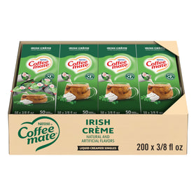 Coffee mate Irish Creme liquid creamer single poured into coffee for a creamy finish.