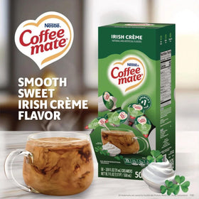 Coffee-mate Irish Creme liquid creamer single in kitchen for quick flavor boost.