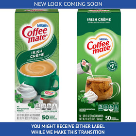 Coffee-mate Irish Creme liquid creamer single pour for easy on-the-go drinks.