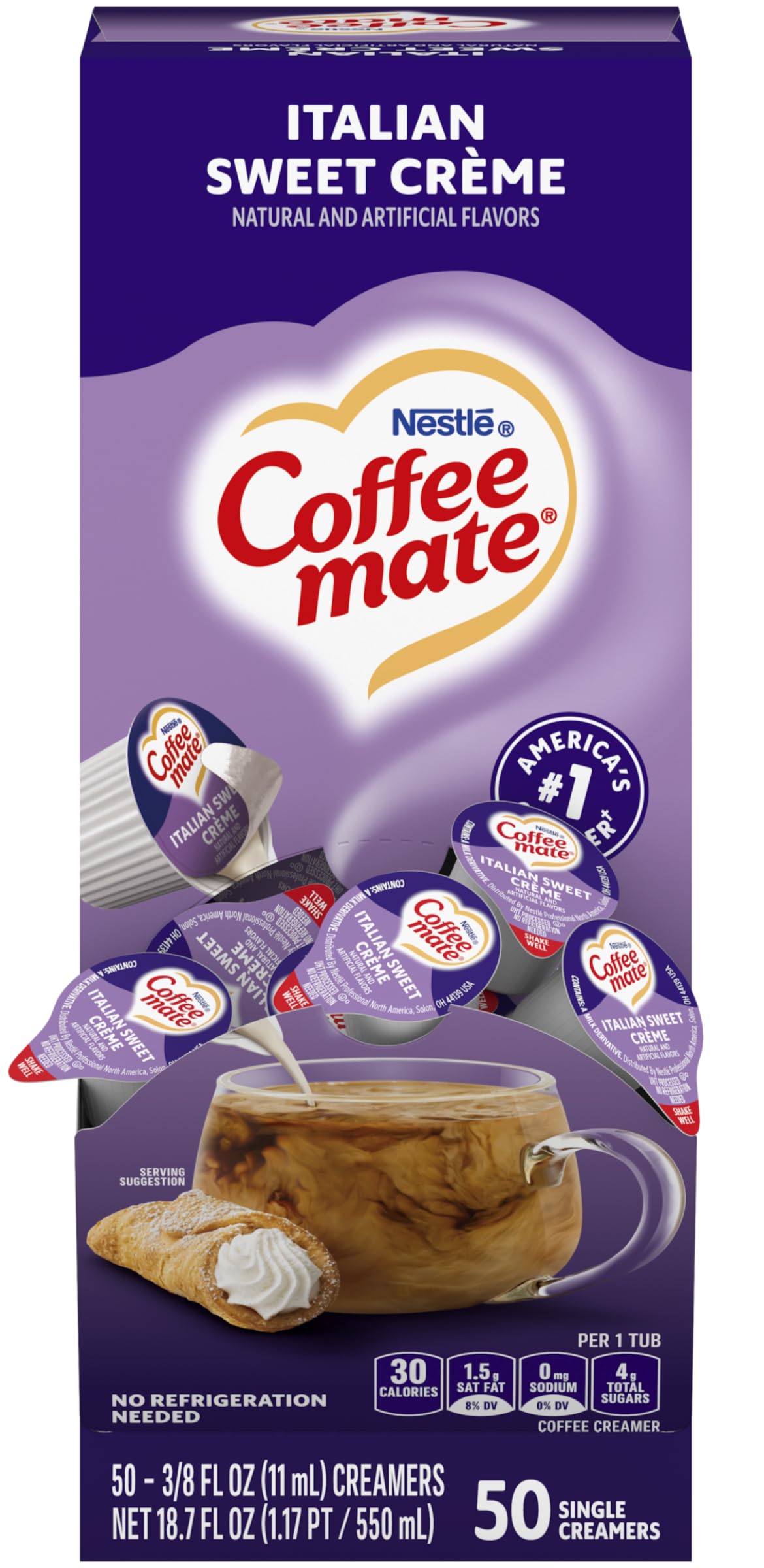 Coffee Mate Italian Sweet Creme liquid creamer box for office breakrooms.