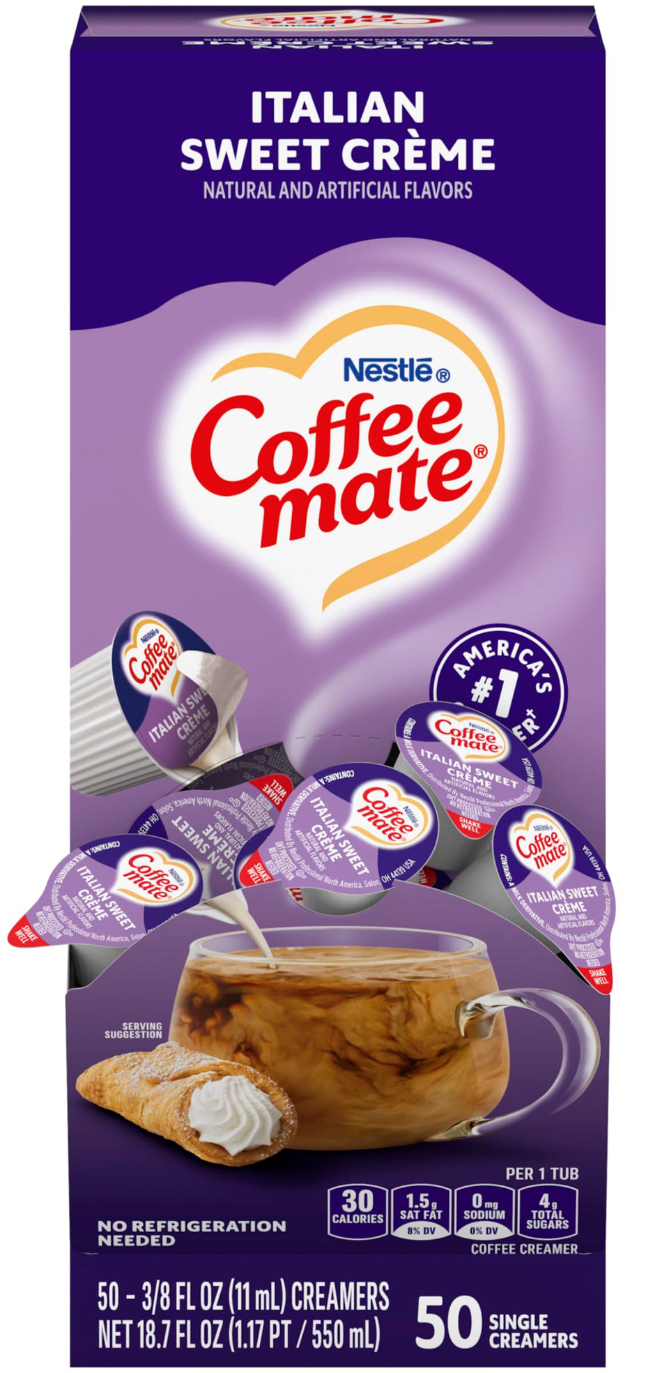 Coffee Mate Italian Sweet Creme liquid creamer box for office breakrooms.