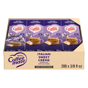 Coffee mate Italian Sweet Creme single-serve creamer; lactose-free convenience for coffee