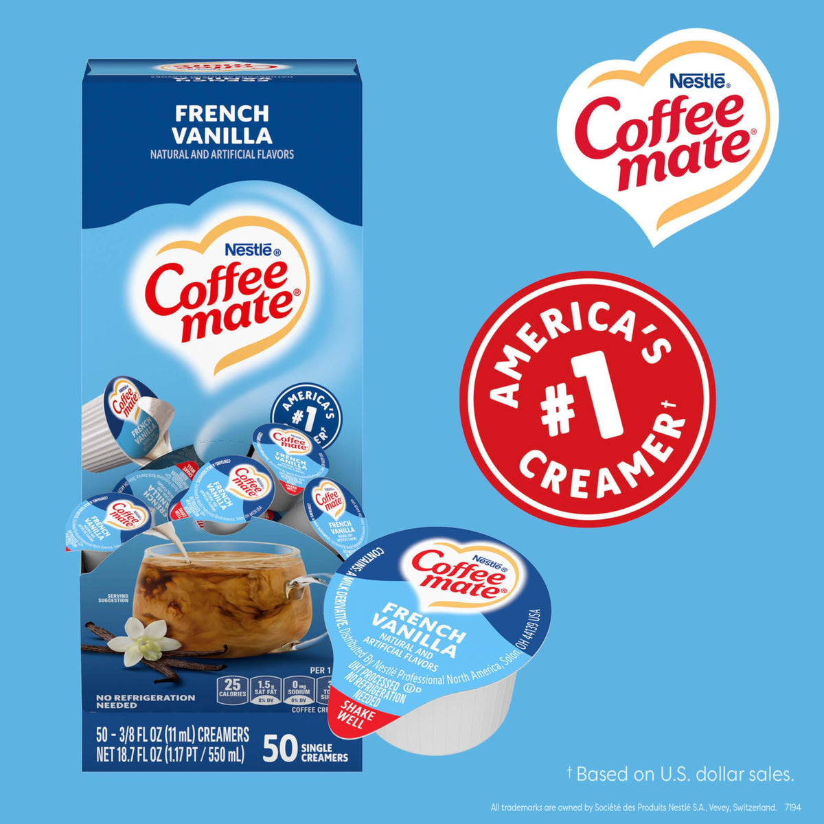 Coffee Mate packaging on a kitchen counter ready for guests.