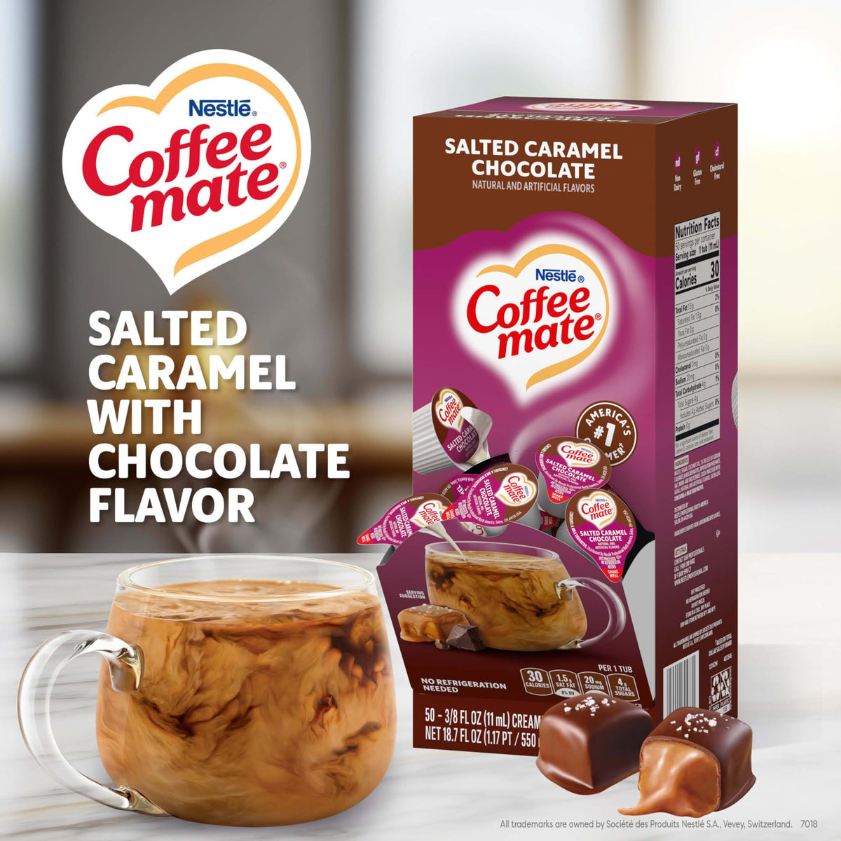 Coffee Mate liquid creamer being poured into a cup for rich flavor
