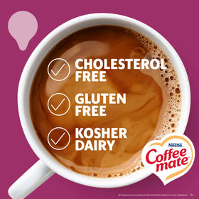 Coffee Mate non-dairy lactose-free and kosher-label creamer beside a cup