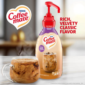 Coffee Mate non-dairy pump bottle provides lactose-free creamer for daily coffee