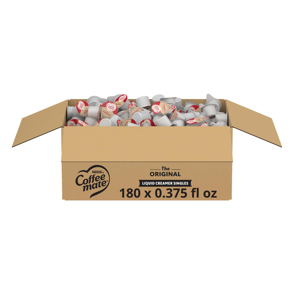 Coffee Mate Original creamer singles box, bulk office convenience.