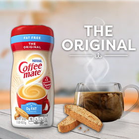 Coffee Mate Original Fat Free Creamer poured into hot coffee for creaminess