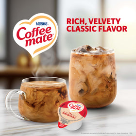 Coffee Mate Original liquid creamer pour for quick coffee flavor.
