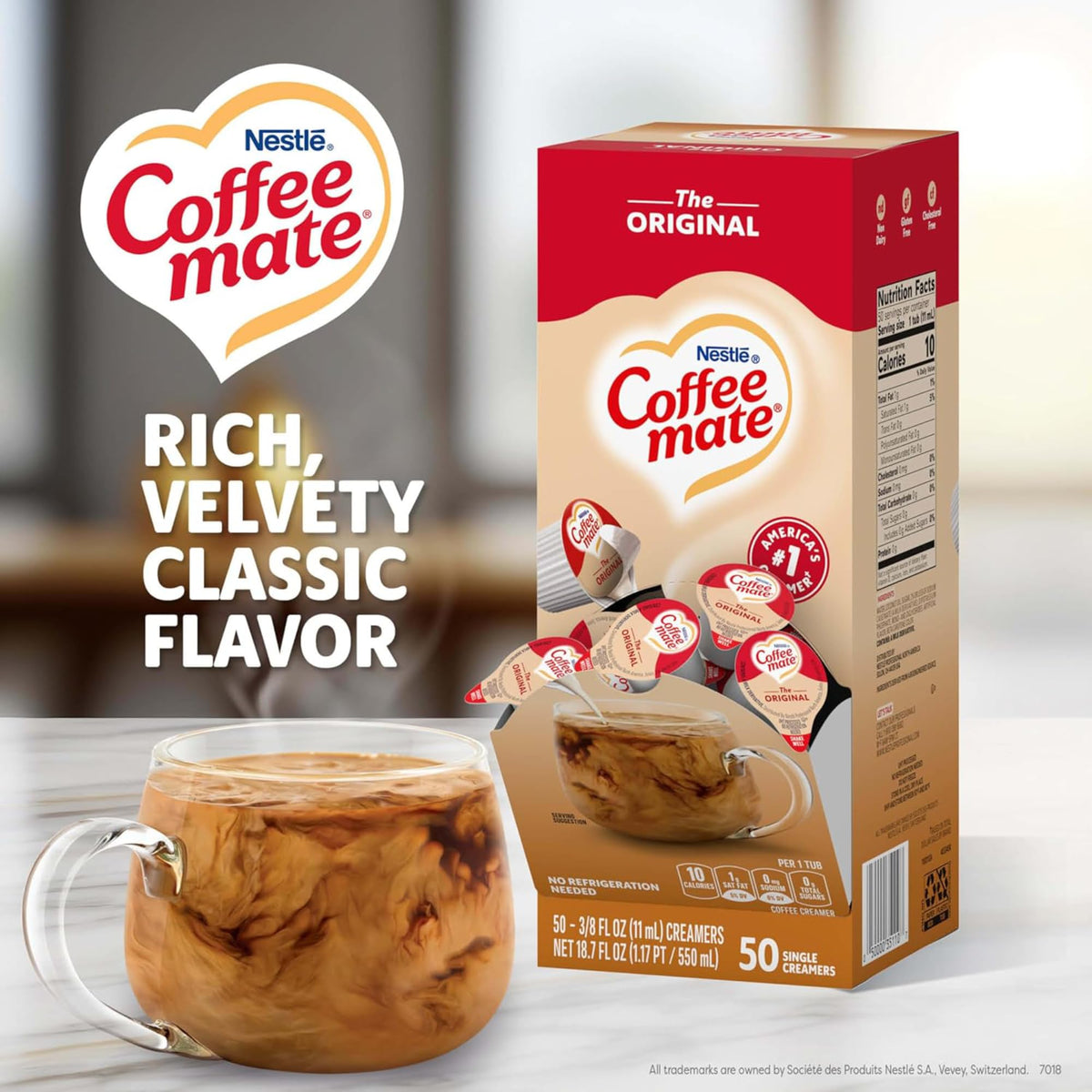 Beverage with coffee and creamer swirl using Coffee mate Original