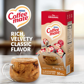 Coffee Mate Original liquid creamer single box keeps counters neat and ready.
