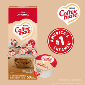 Cup of coffee with Coffee mate Original creamer single, adds smooth flavor