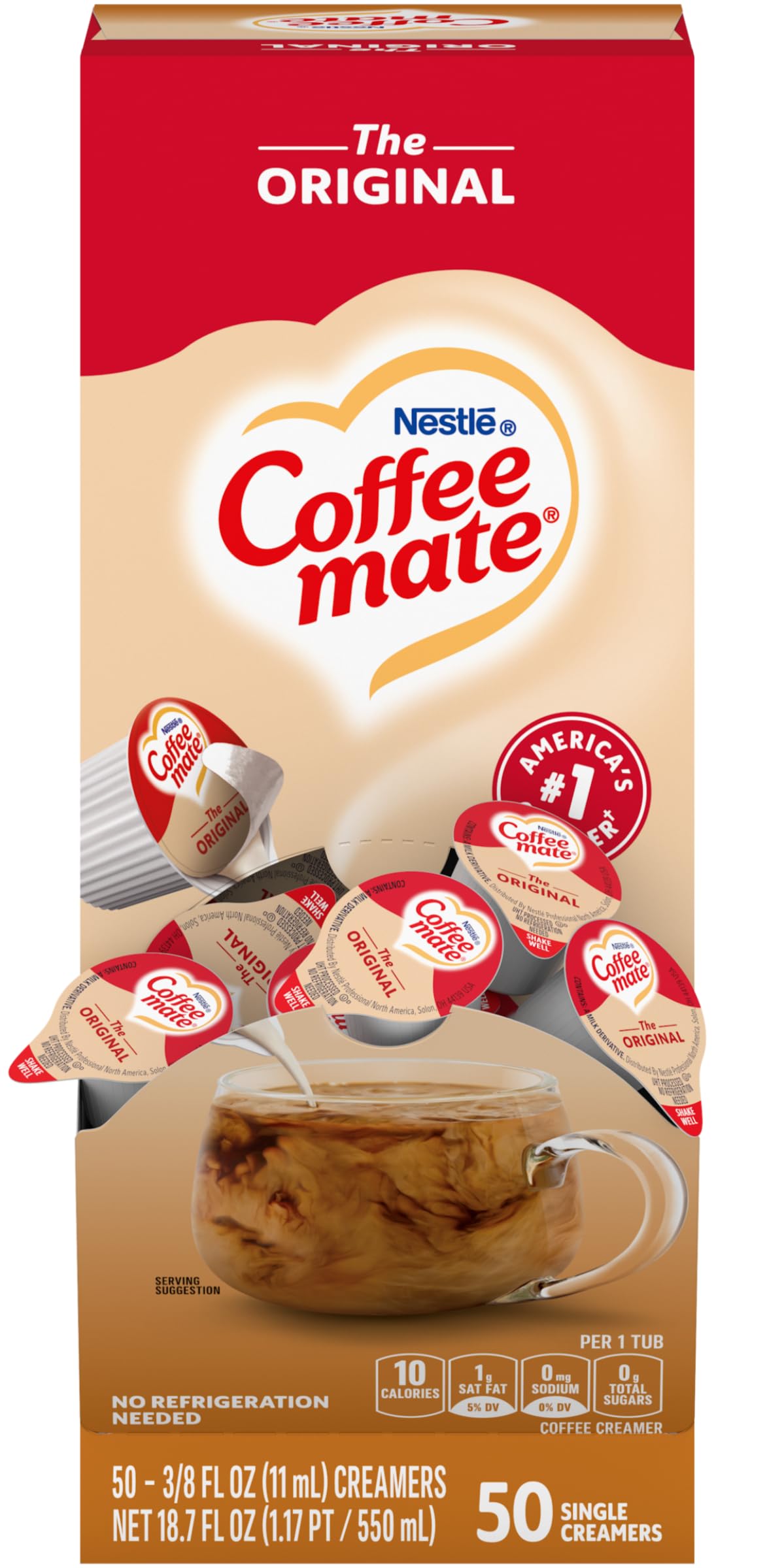Open box with Coffee mate Original singles ready for quick coffee