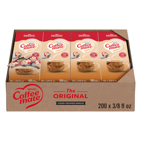 Coffee Mate Original liquid creamer single pour for a creamy non-dairy coffee boost.
