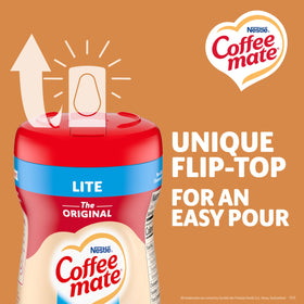 Close up of Coffee Mate Original Lite powder being stirred for quick mix