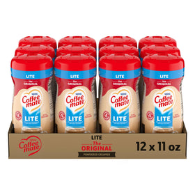 Coffee Mate Original Lite powdered creamer 11oz dissolving into coffee for a creamy blend