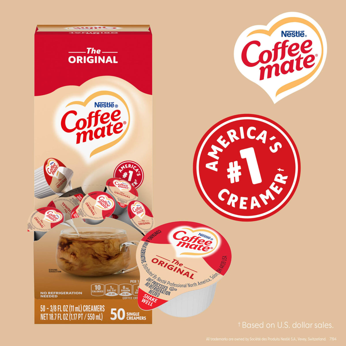 Coffee Mate Pack of 200 singles offers convenient shelf-stable creamers.