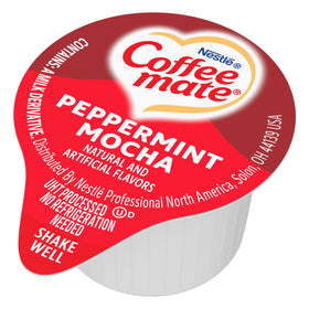 Coffee mate dispenser box close-up highlighting mess-free, portable single-use packaging.