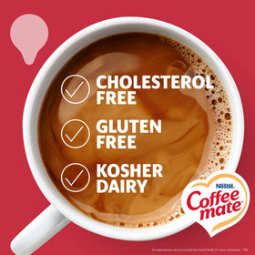 Coffee mate kitchen counter with creamer box, easy-to-reach dairy-free option for guests.